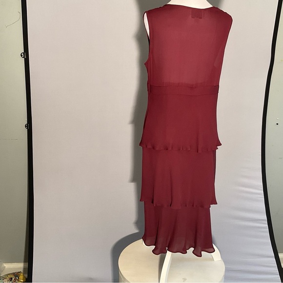 Yves Cosette Depeche Mode Sz 12, Tiered Sheer Lined Burgundy Dress, Rosette - Picture 16 of 16